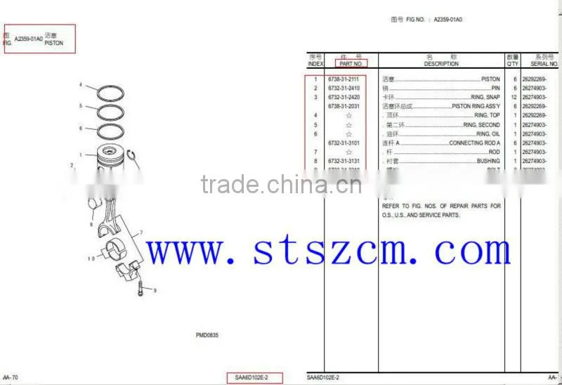 6732-31-2420 Excavator spare parts pc200-7 ring snap S6D102