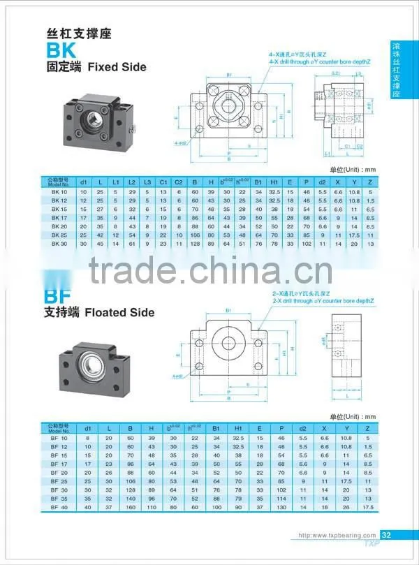 hot sale best quality BF20 ball screw support for cnc machine