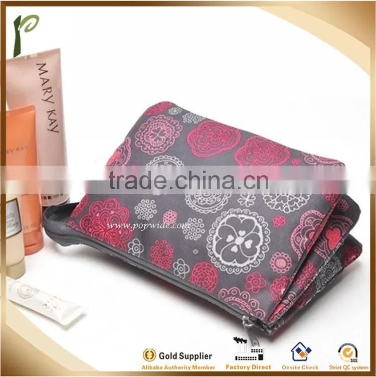 Popwide 2015 Wholesales Flower Pattern Design High Quality Cheap Polyester Cosmetic Travel Handbag