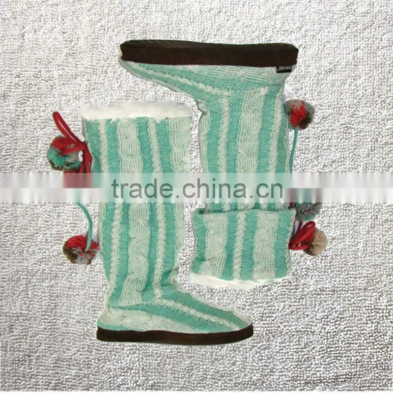 Premium quality women high shaft knitted with pom pom indoor boots