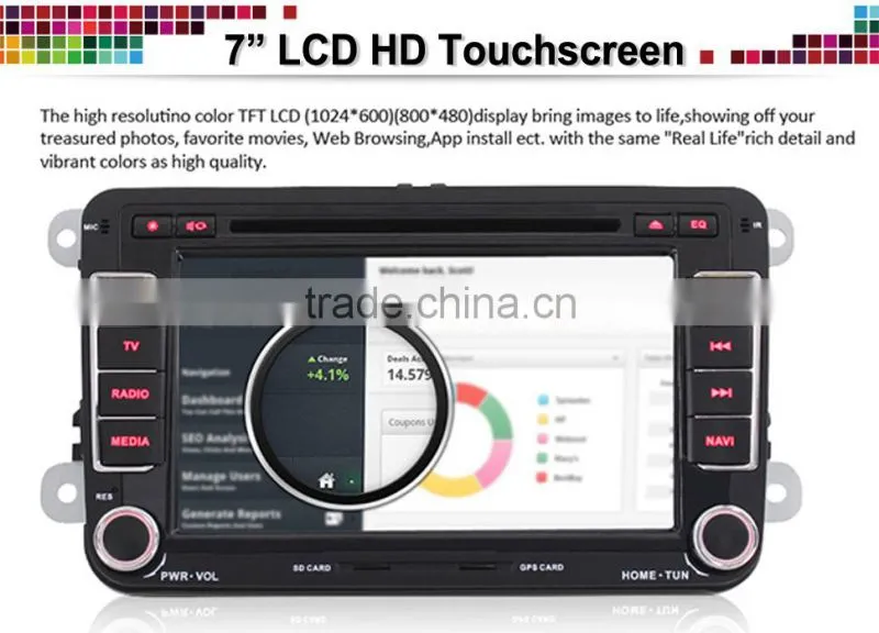 7 inch Capacitive touch screen dvd car android for vw jetta with bluetooth/gps