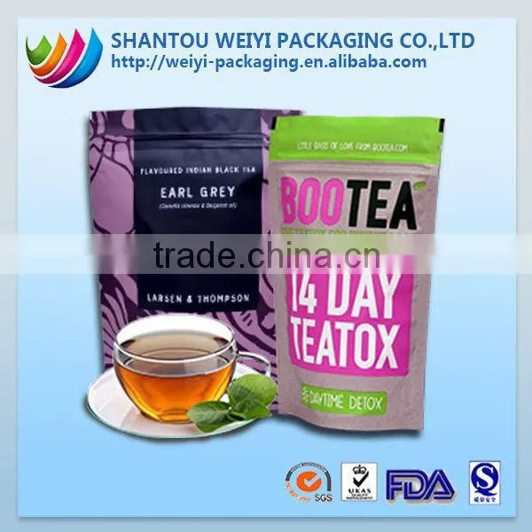 custom stand up organic empty tea bags with logo print