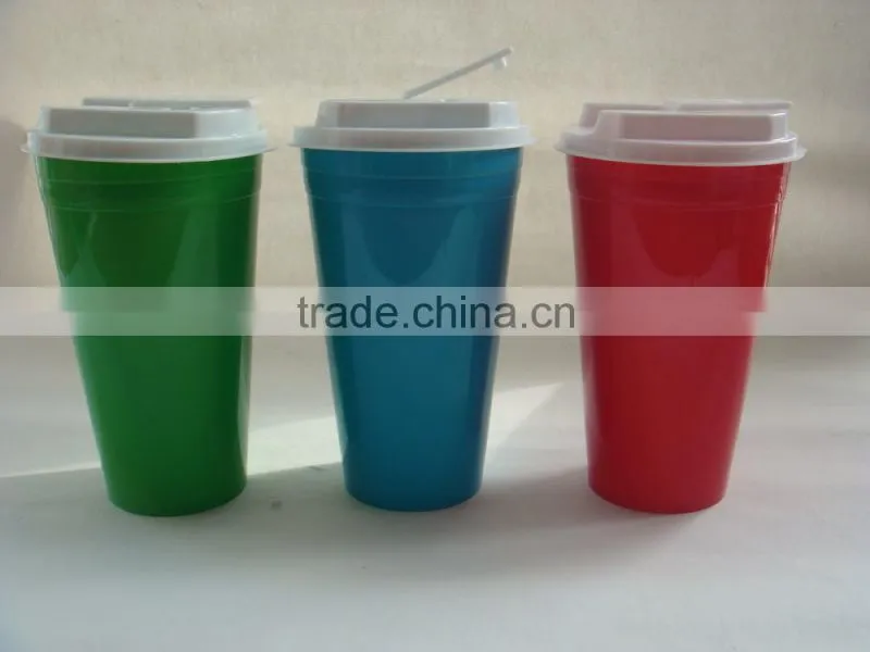 Colorful 16OZ Double Wall Plastic Coffee Tumbler With Lid