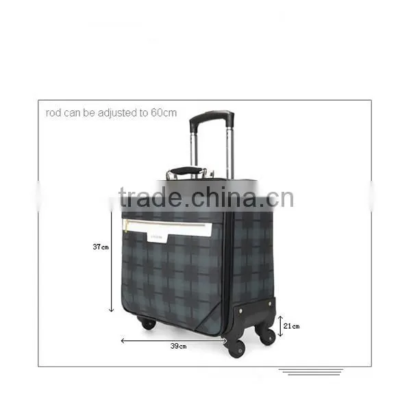 14 inch , 4 Wheels , soft PVC case , nylon zipper trolley travel luggage bag
