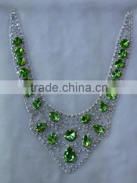 2014 New Design rhinestone applique Handmade neon color Strass crystal necklace chain for wedding dress
