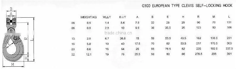 G100 European Type Clevis Self-Locking Hook