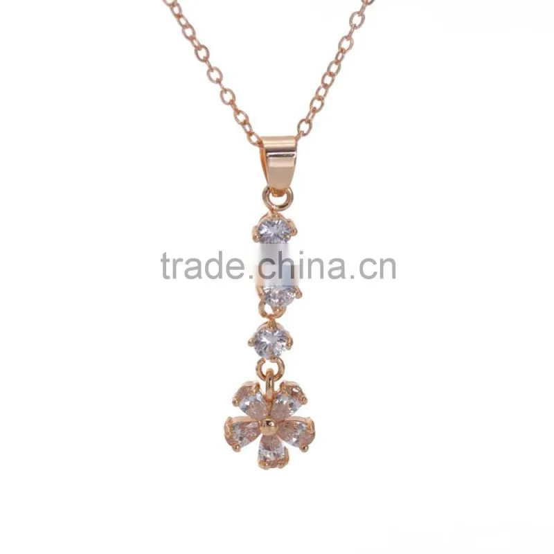 Fashion Long Flower Charm Necklace Wholesale Gold-Tone Silver Cubic Zirconic Necklace