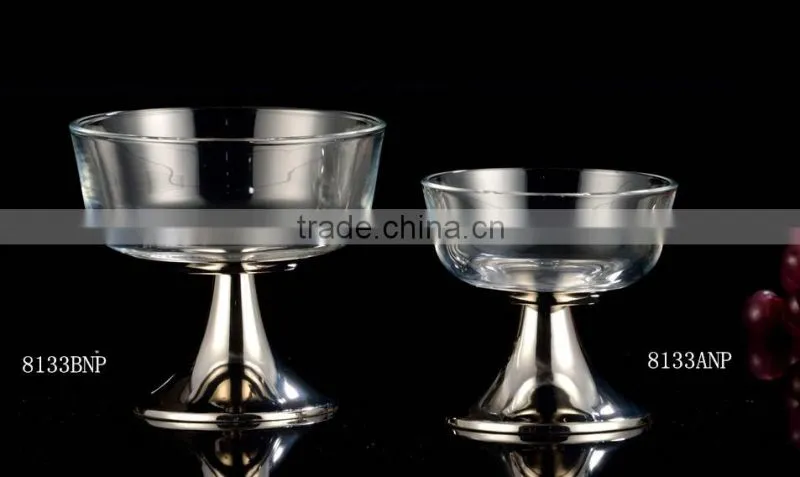 silver or nickel plated base with glass fruit bowl for decoration and wedding