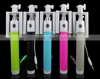 2015 foldable Self Portrait Handheld Wired Selfie stick,Cable Take Pole Selfie Stick with shutter button