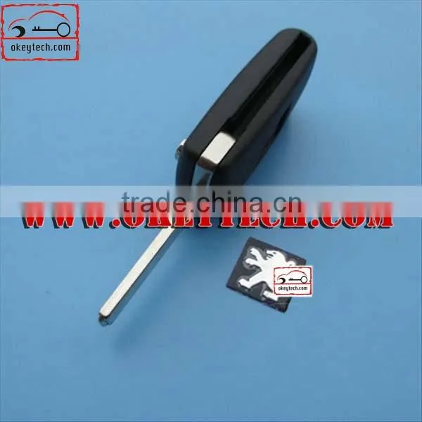 OkeyTech Peugeot 307 2 buttons flip remote key shell without groove blade with battery place for key cover peugeot 307 key shell