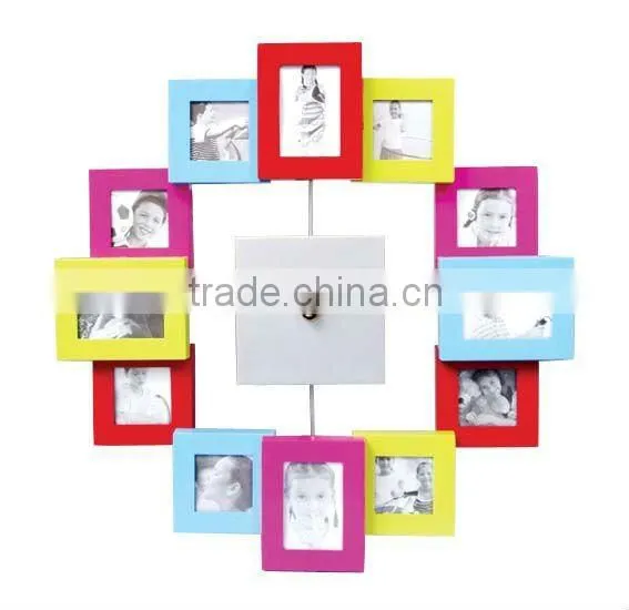 Fashional decorative wall clock with 12 colorful photo frames