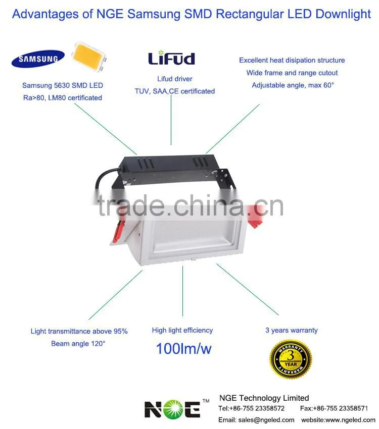 Excellent quality led commercial downlight adjustable rectangular square downlight 28w