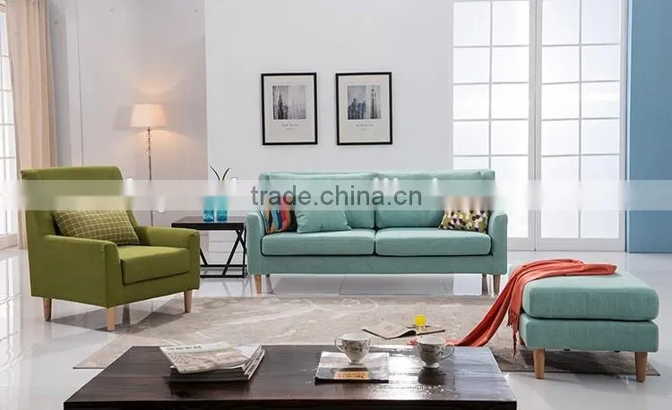 modern comfortable living room sofa set nordic style wooden legs fabric sofa with button tufted back cushions
