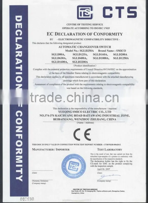 yueqing SGLZ manual changeover switch/380V AC salzer change over switch