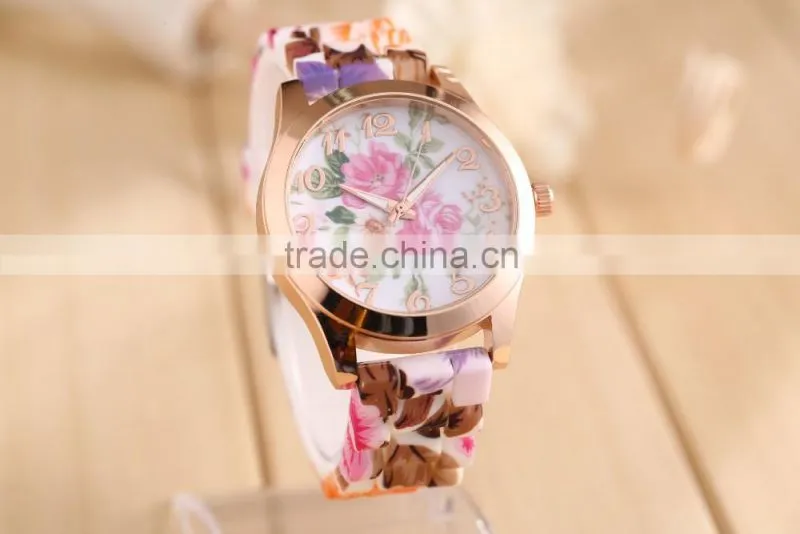Fashion Quartz Watch Rose Flower Print Silicone Watches Floral Jelly Sports Watches For Women Men Girls Hot Pink Wholesale