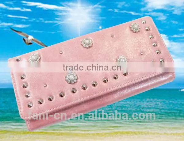 Cute leather clutch purse with elegant diamond on the purse for girls or ladies