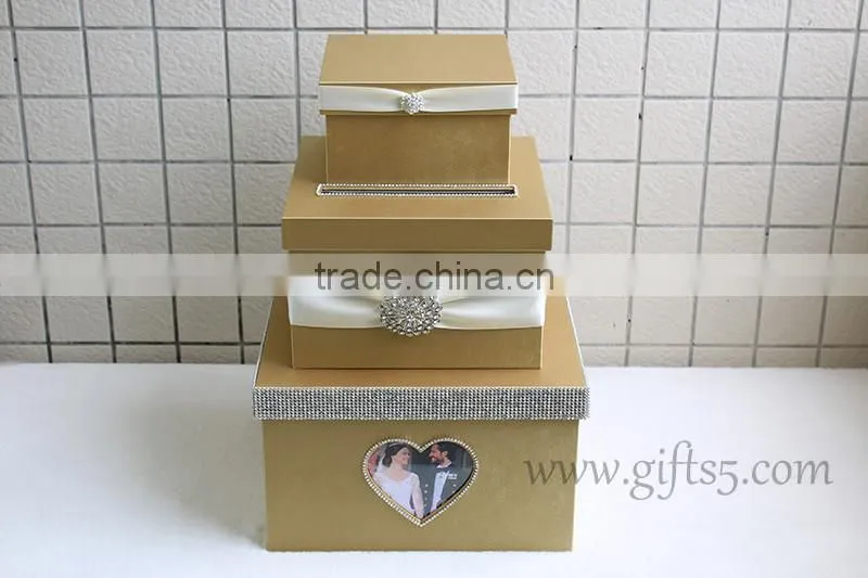 Gold card box for wedding Luxury wedding keepsake box large wedding card boxes
