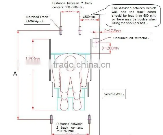 X-801-1 Surface Wheelchair Restraint System Locked in Notched Tracks