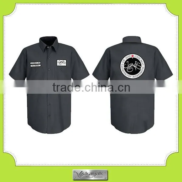custom short sleeve cotton grey embroidered women work shirt