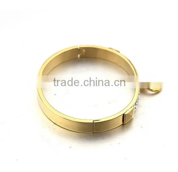 2016 Hot Sale Europe Cuff Bracelet Stainless Steel PVD Gold Crystal Bangle for Women