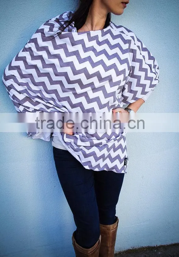 cotton spandex knit white ground with light purple zig zag stripe Premium Quality Infinity Nursing Scarf