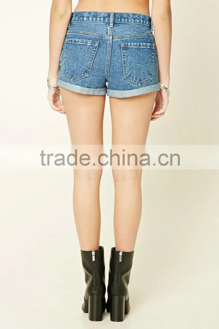 Newest Cuffed Denim Shorts for Woman Simple and Fashion