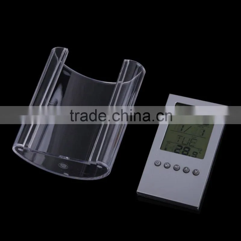 Plastic Transparent Multifunctional Pen holder Calendar Timer Thermometer Clock