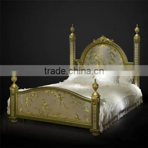 Glorious Wooden Bedroom Furniture, Exquisite Hand Painting Princess Bed With Night Stand, Classical Wood Carved Bedroom Set