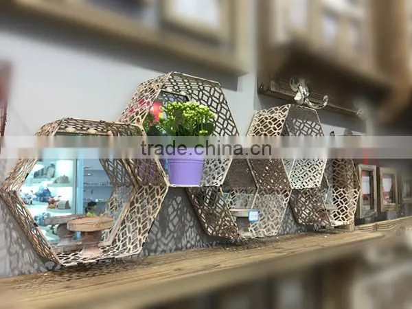 Metal wall display shlef wall hanging with mirror and candle holder
