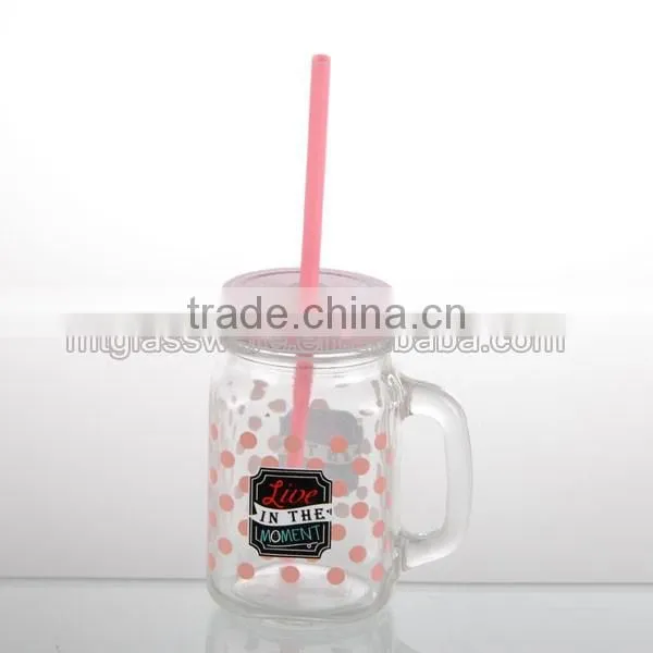 15.5oz fresh cute mason jar with lid straw with handle
