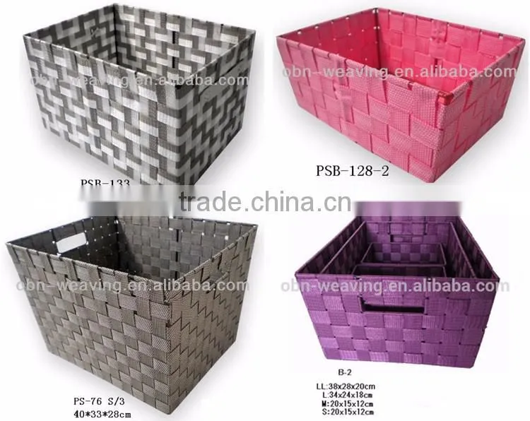 Wholesale handcrafted rectangular webbing woven nylon basket for storage