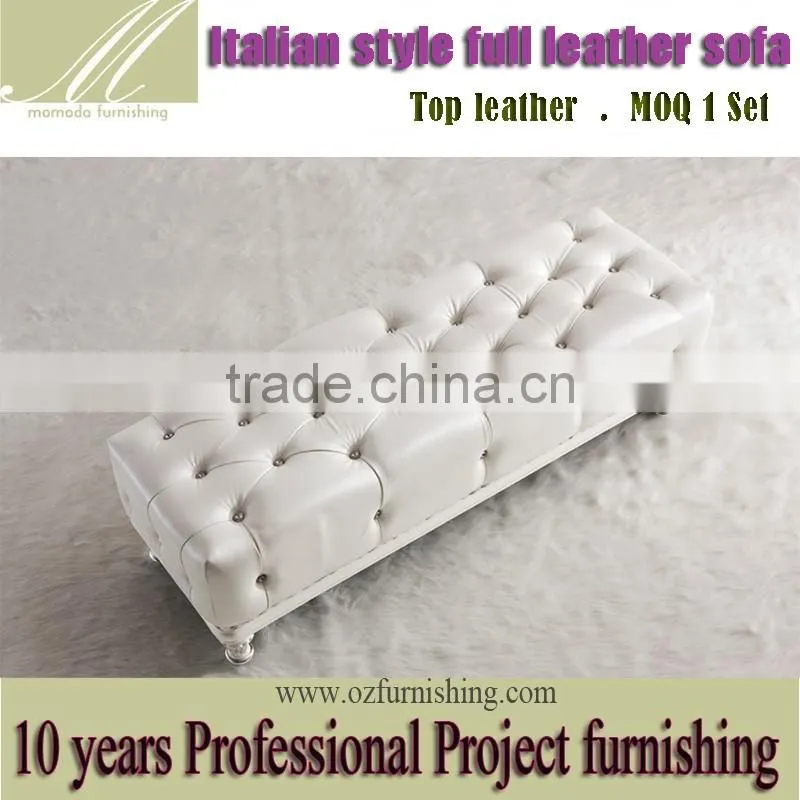 JR06 Belham Living Allover Tufted Rectangle Ottoma/white leather Long tufted ottoman with wooden legs for living room furniture