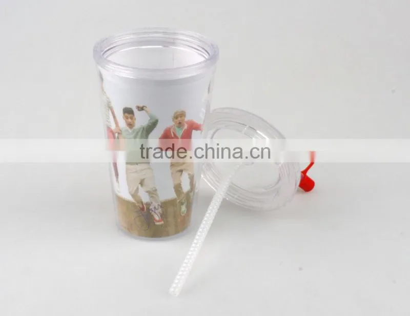 Plastic Double Wall Tumbler With Straw