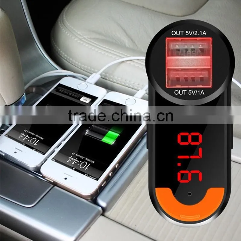 2016 hot mini LED Display Bluetooth handsfree Car FM Transmitter MP3 Player with USB Car Charger