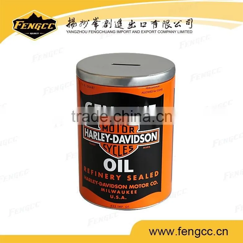 Promotion Coin bank tin box in metal material with full color print