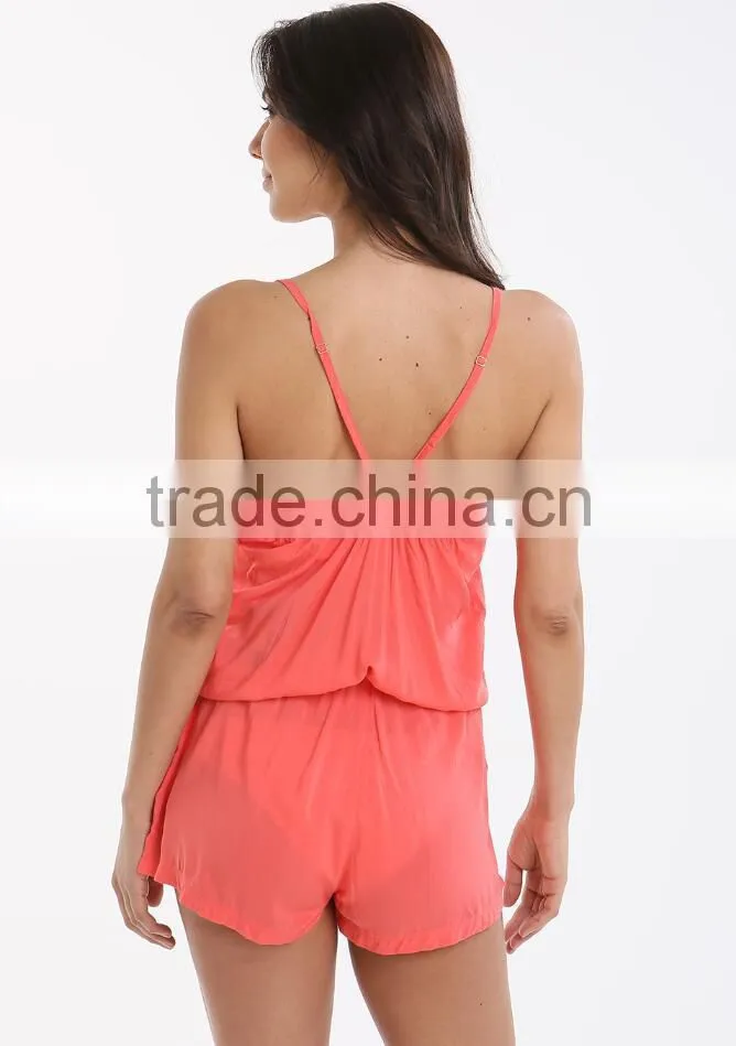 Latest Design Women Sexy Clothing Casual Fit Cute And Elegant V Neck Open Back Summer Beachwear Playsuit For Holidays