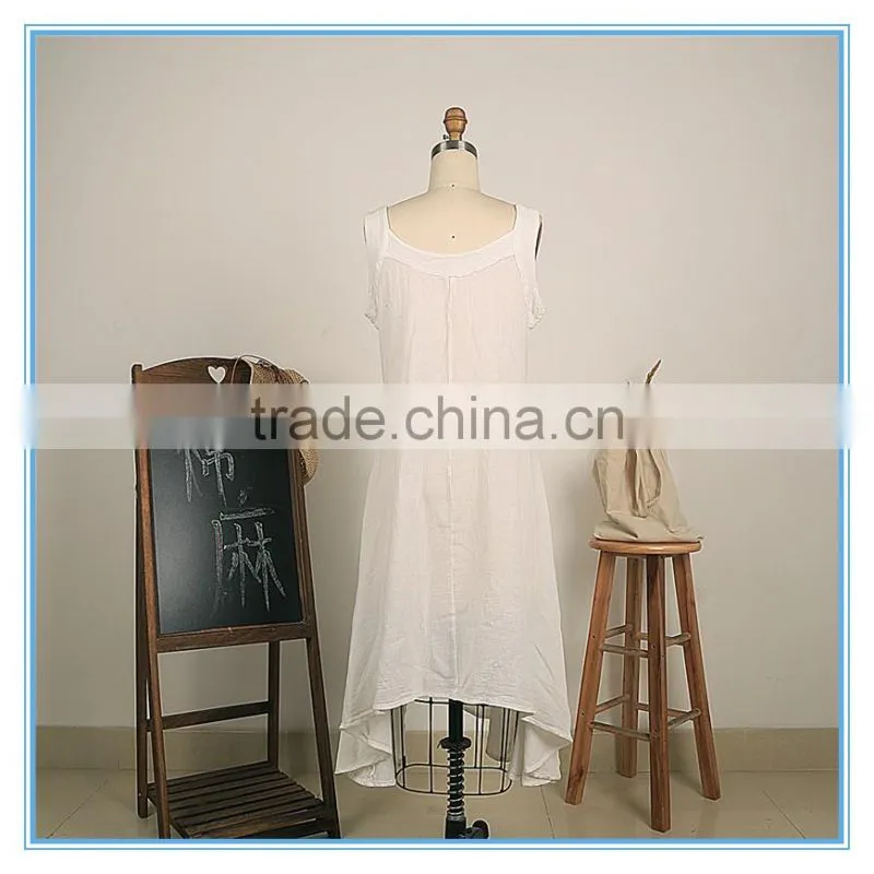 Summer Women Elegant Sleeveless Linen Cotton Asymmetrical Beach Dress