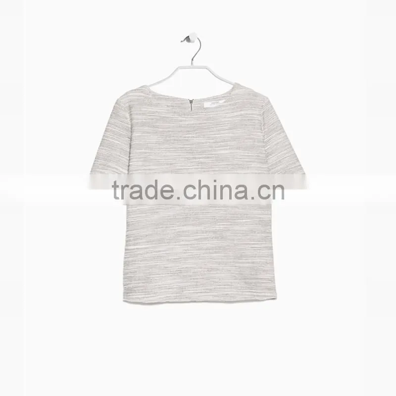 2015 wholesale fashion ladies short sleeves pure color grey color 100%cotton T-shirt