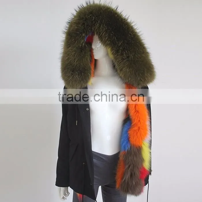 Myfur Customized Real Fur Parka Jackets Factory Price with Big Size Raccoon Fur Hood