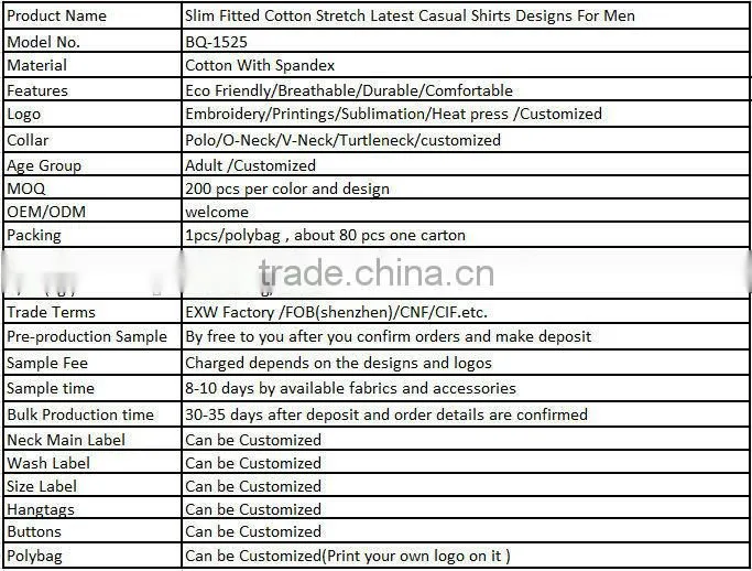 Slim Fitted Cotton Stretch Latest Casual Shirts Designs For Men