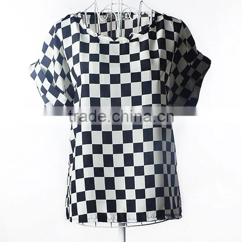 2017 new design ladies print chiffon style blouse