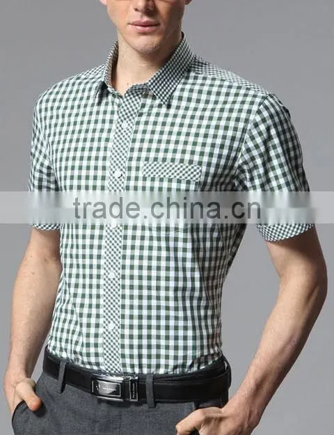 Wholesale branded short sleeve blue color plaids men dress shirt &causal shirt