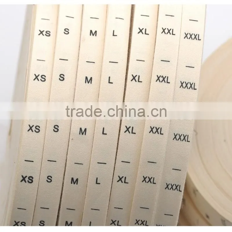 Natural offwhite COTTON size label clothing print tags silk screen garment tags XS-XXXL