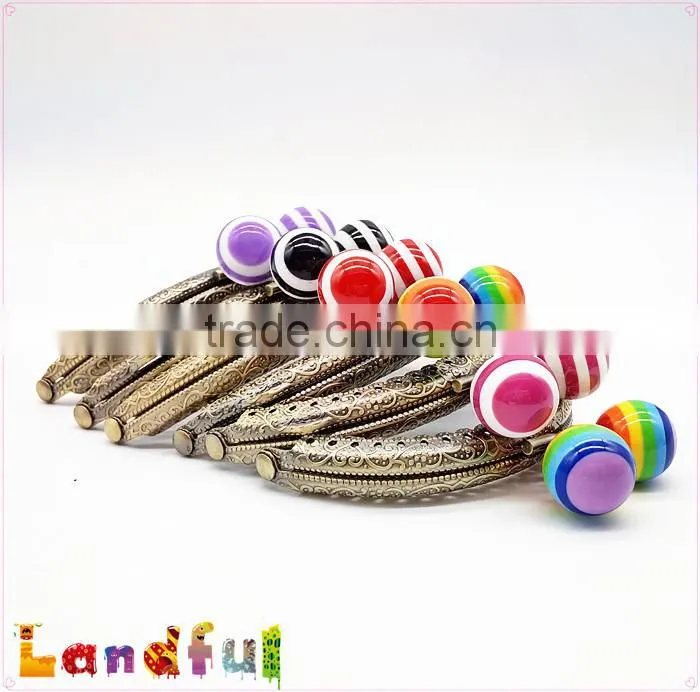 8.5cm Antique Brass Curved Candy Color Bead Sewing Metal Coin Purse Frame