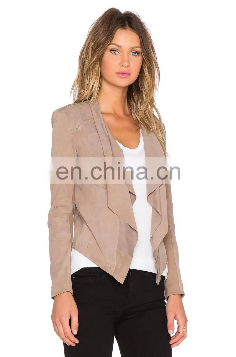 Latest Design Open Front Asymmetric Hem Original Leather Jacket
