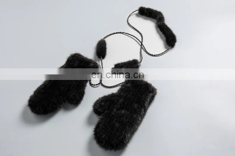 Lady Cute New Product Real Mink Fur Knitting Fingerless Gloves Fashion Fur Cuffs Gloves