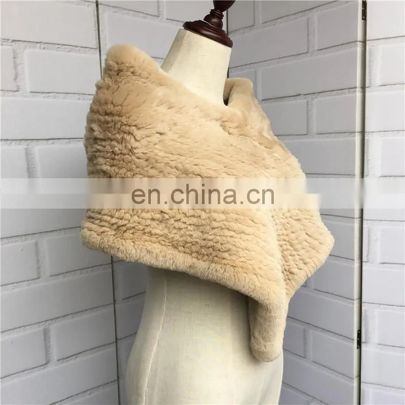 Promotional Custom Made Genuine Real Rabbit Fur Shawl / Handmade Knitted Neck Scarf