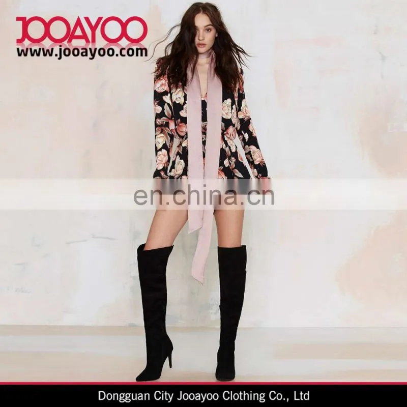 Women Floral Print Romper Suits Long Sleeve Rose Print Jumpsuit short