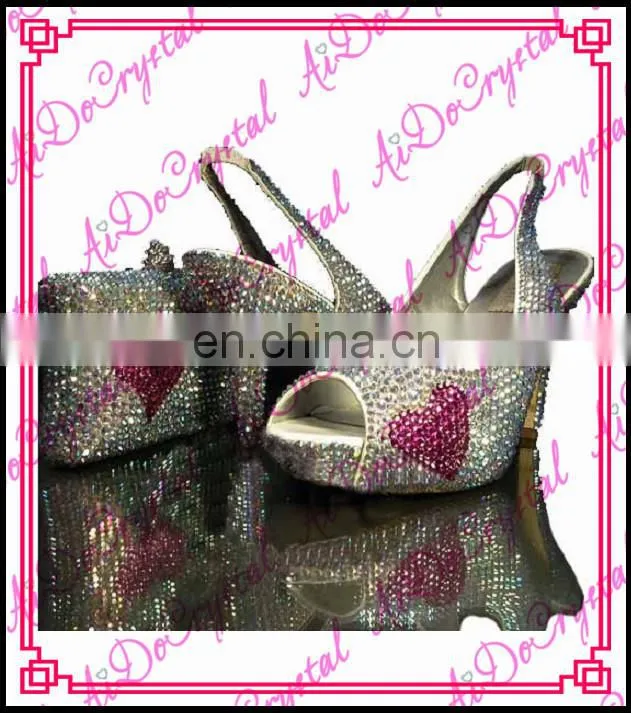 Aidocrystal designer glitter beaded slingback high heel party wedding shoes and bag set