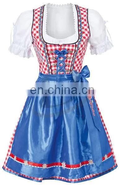 Handmade"Blue Pink 100% Cotton Dirndl German Bavarian Dress